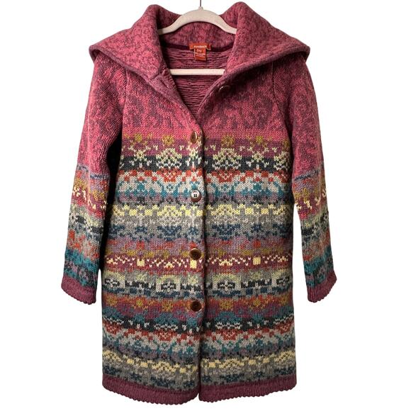 Petite Sm Sundance 100% Lambswool Fair Isle Cardigan Longline Shawl Collar Boho - Picture 2 of 8